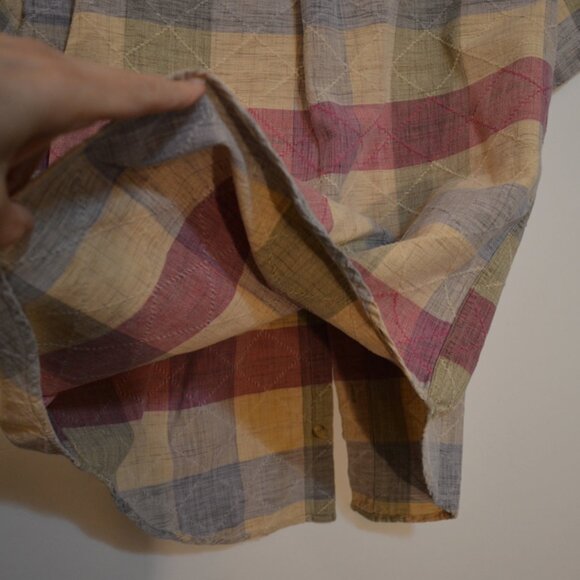 ANGELIQUE Cotton Button-Down Shirt Grey-Red-TanTextures Pattern Round Bottoms S - Picture 8 of 14